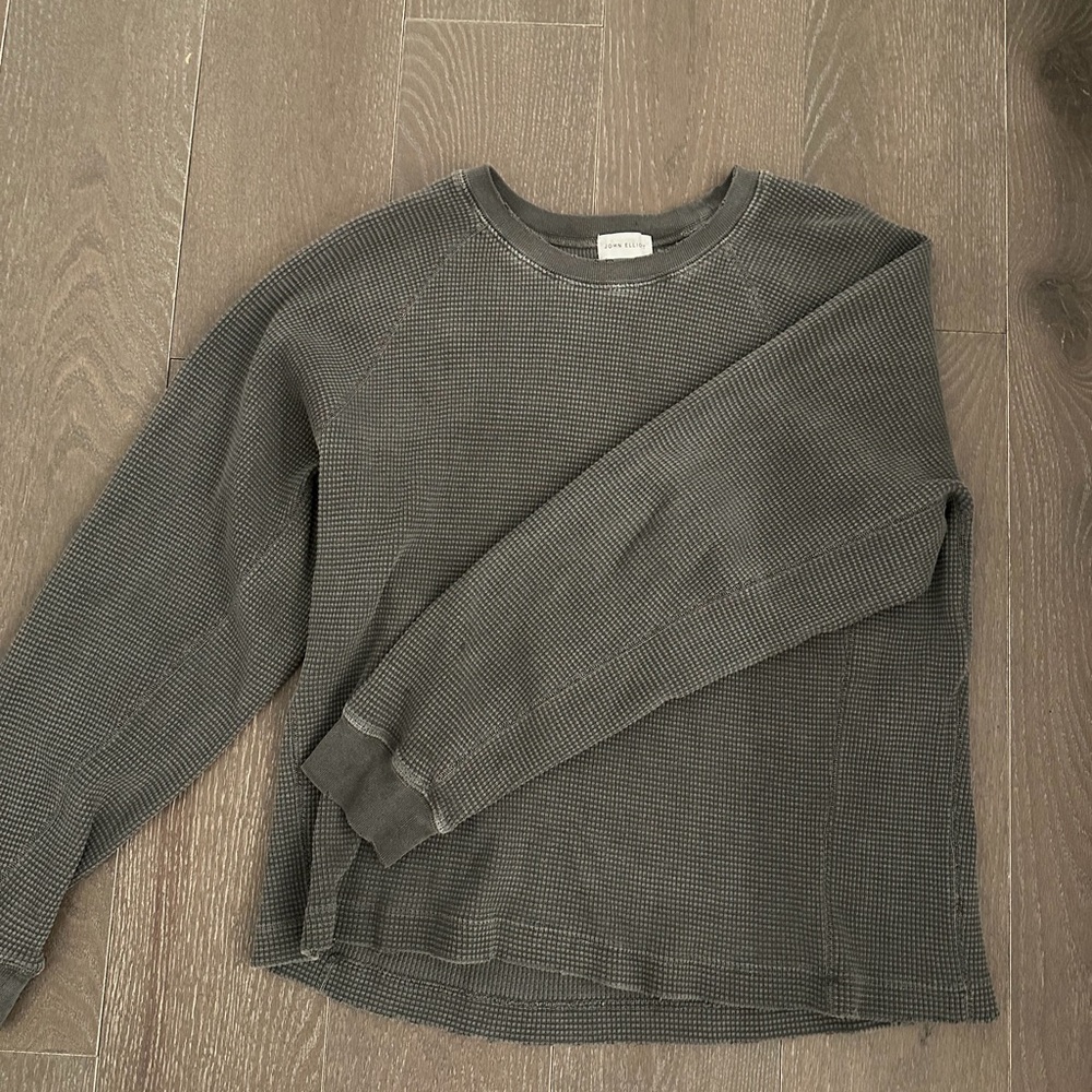 John Elliott Waffle Knit Crewneck Sweater - Charcoal Gray
